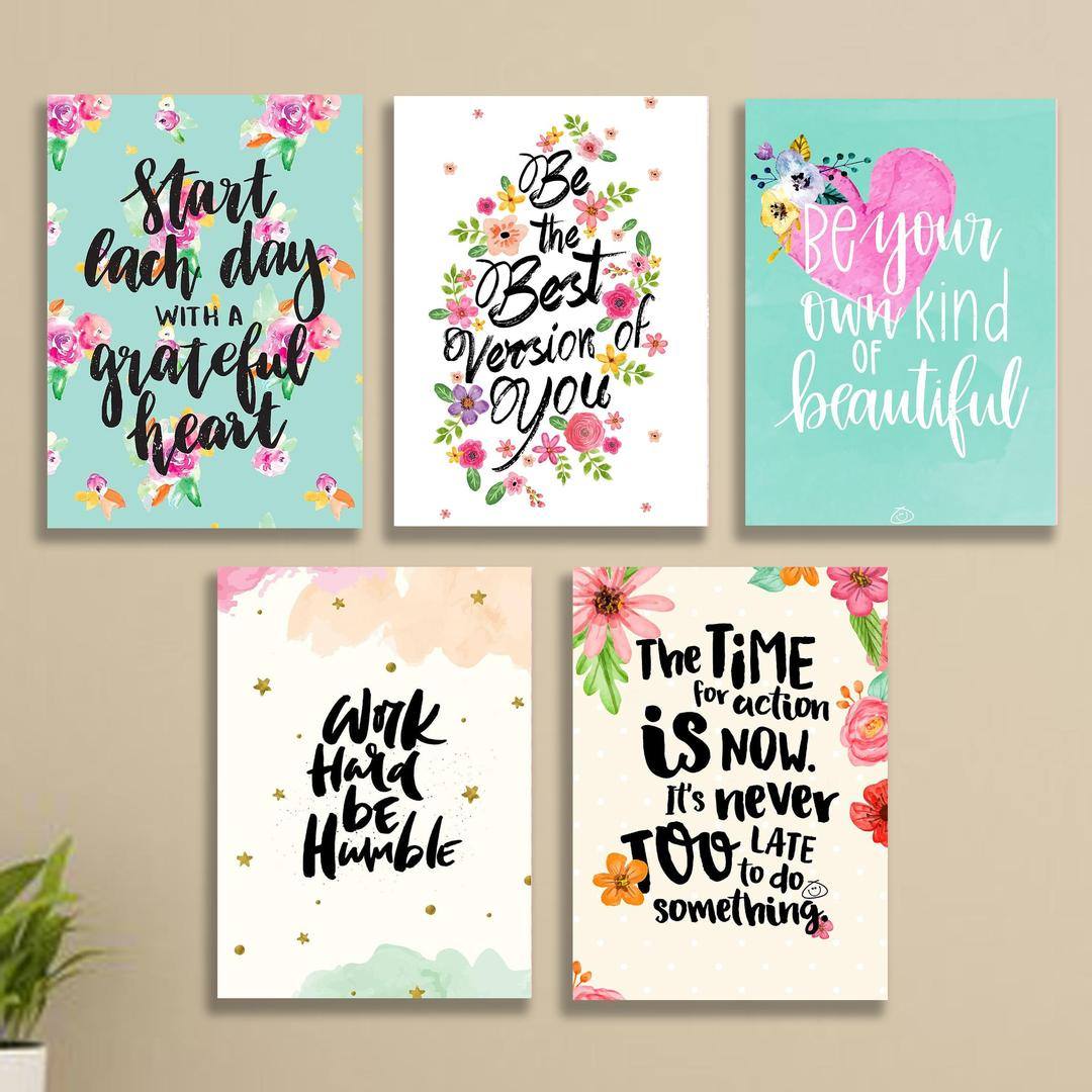 Set of 5 Girls Room Motivational wall art wooden sticky Phototile frames