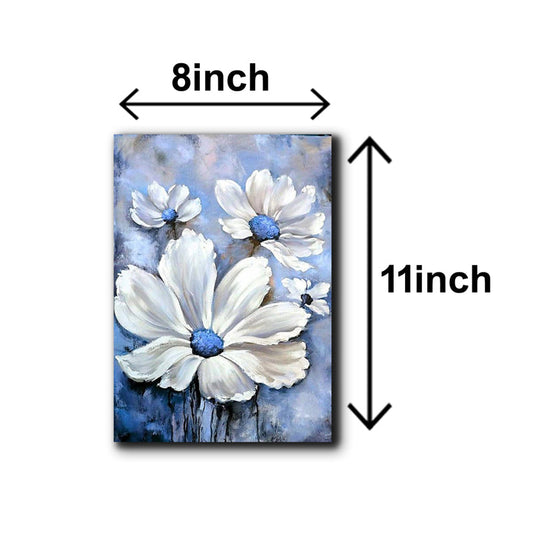 Set Of 5 Blue Flowers Wooden Wall Art