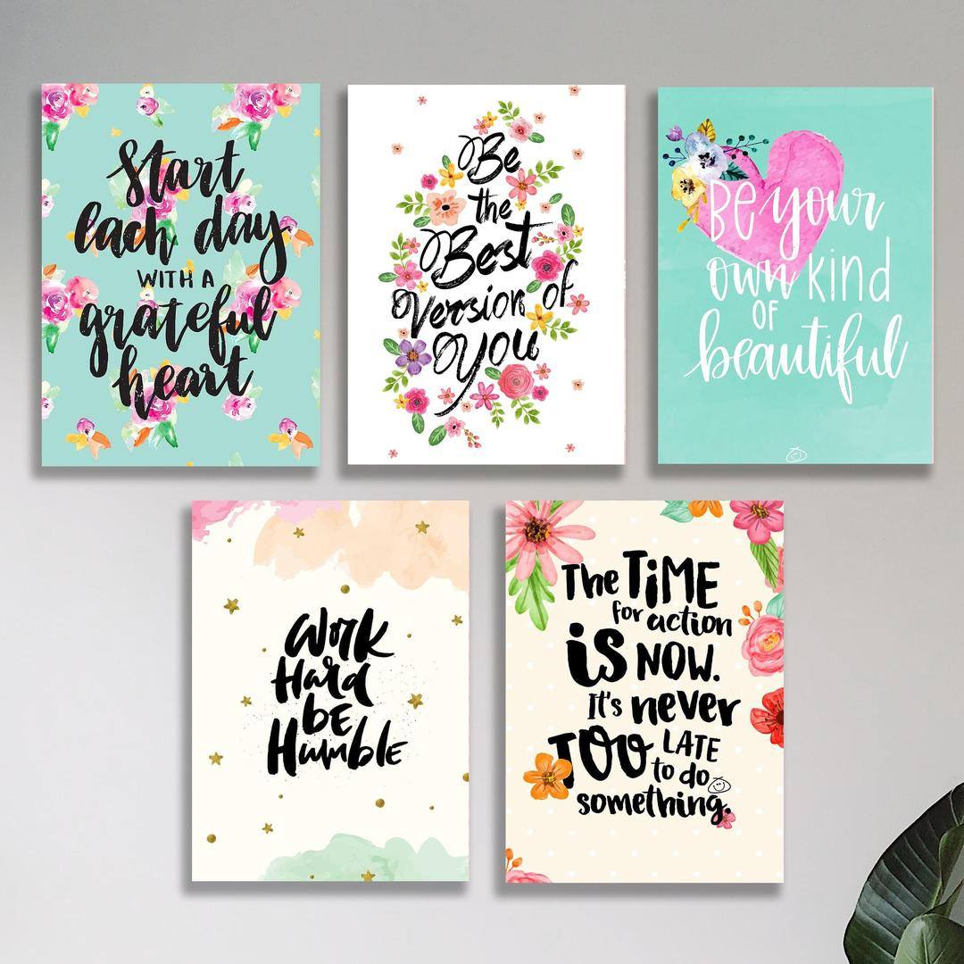 Set of 5 Girls Room Motivational wall art wooden sticky Phototile frames
