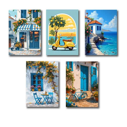 Set of 5 Italian Vintage Homes Art Themed Wall Art Wooden Sticky Photo tile Frames for Wall Home and Girls Room Decoration